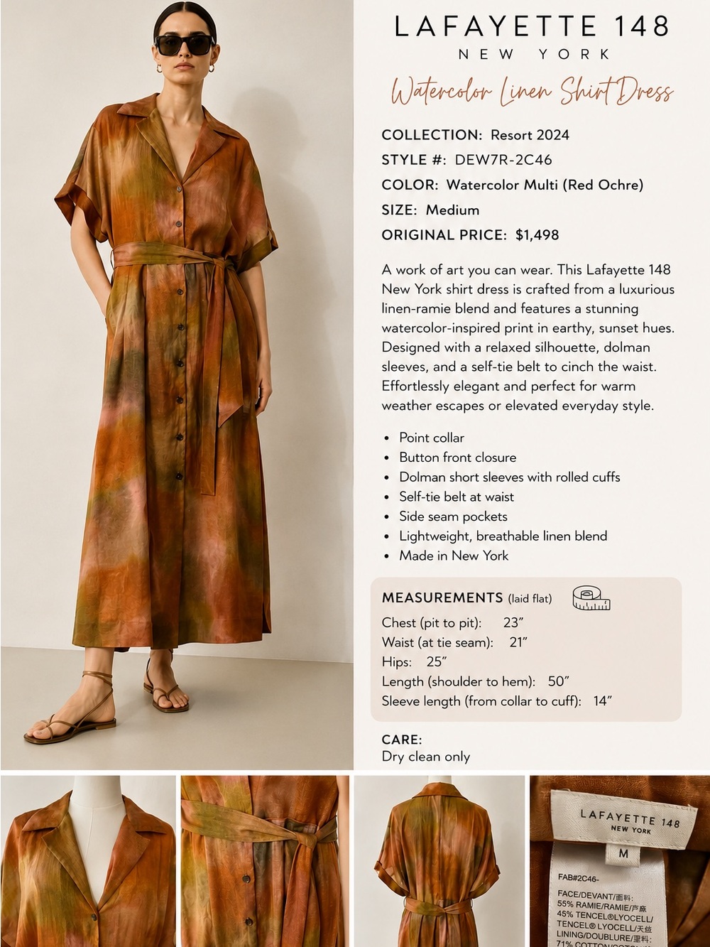 Lafayette 148 New York Watercolor Linen Maxi Shirt Dress in Red Ochre Multi